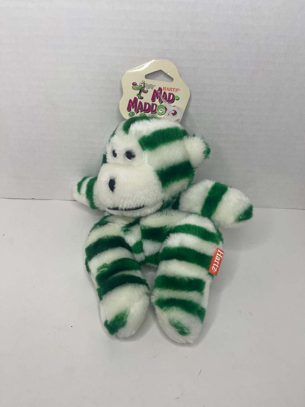 Hartz Mad Maddox Floppy Fantasy Green Striped Monkey Plush Dog Toy